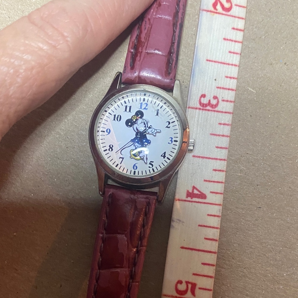 Disney Authentic Minnie Mouse Watch with Burgundy and Silver Accents